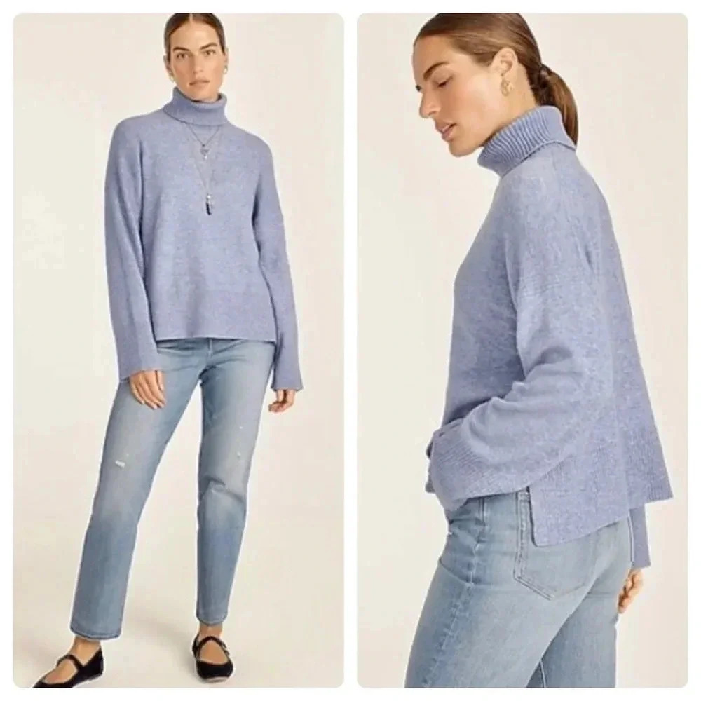 J.CREW | Merino Wool Blend Light Blue Super Soft Turtleneck Sweater Size M
